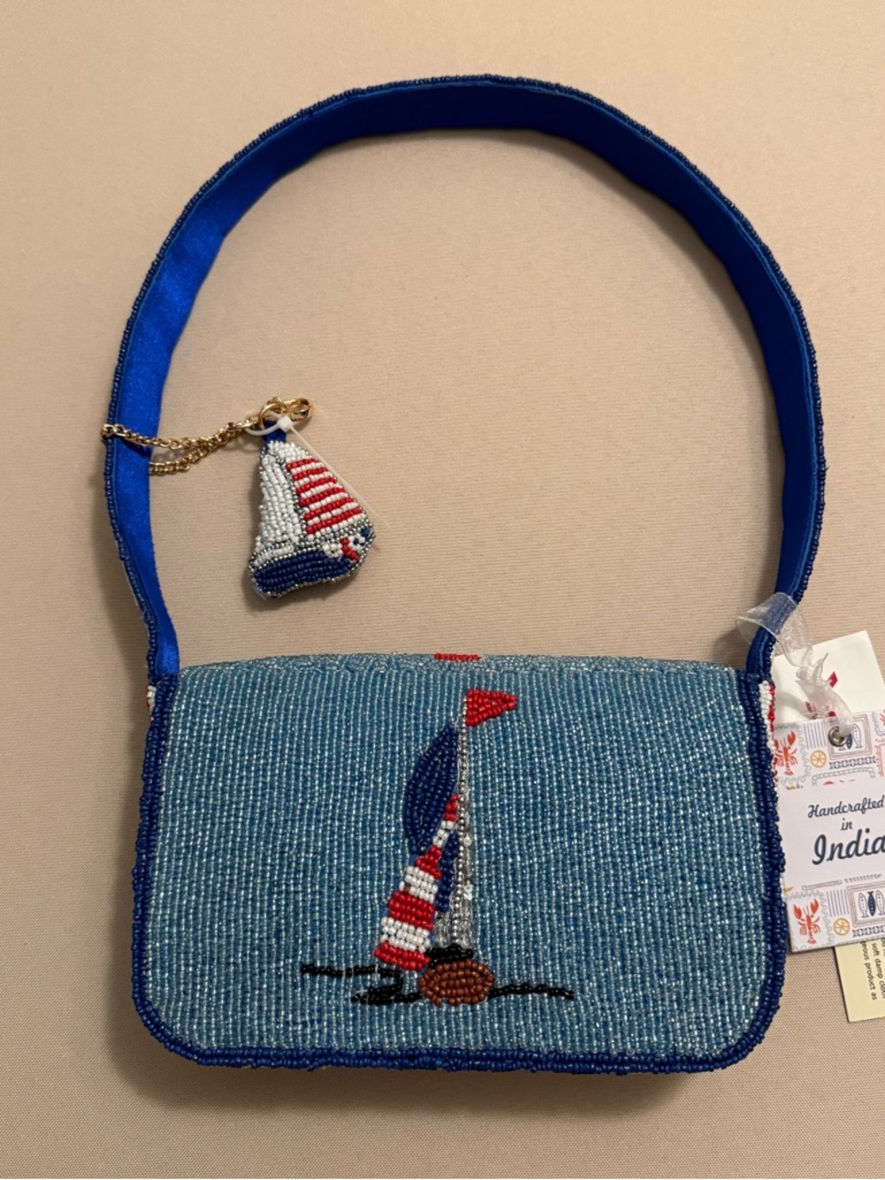 New Release India Beaded Bag Sailboats with Sailboat Bag Charm - Picture 2 of 11